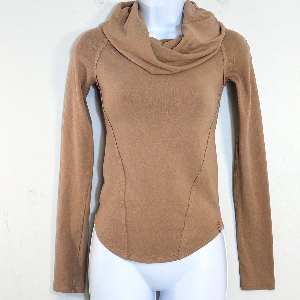 Free People We The Free Cowl Neck Long Sleeve Knit Top Shirt Brown XS